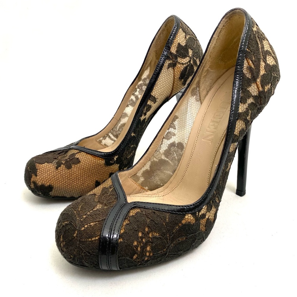 ALEXANDER MCQUEEN Sheer Mesh Black Pumps Stiletto High Heels Platform 7/37 Italy